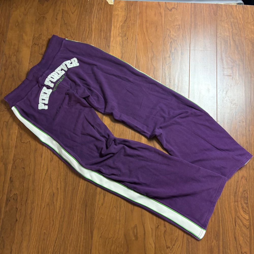 Victoria's Secret PINK Forever Purple Wide Leg Sweatpants Y2K Dog Patch Medium